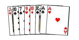 An unorganized hand with hearts as trumps